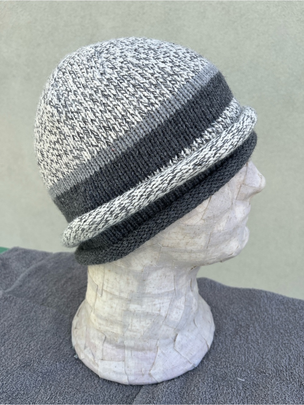 Marled Alpaca Gray Rolled-Brim Knit Beanie